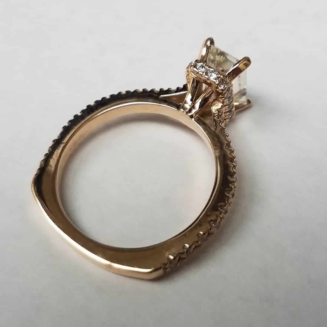 Emerald Cut Diamond Rose Gold Engagement Ring Back